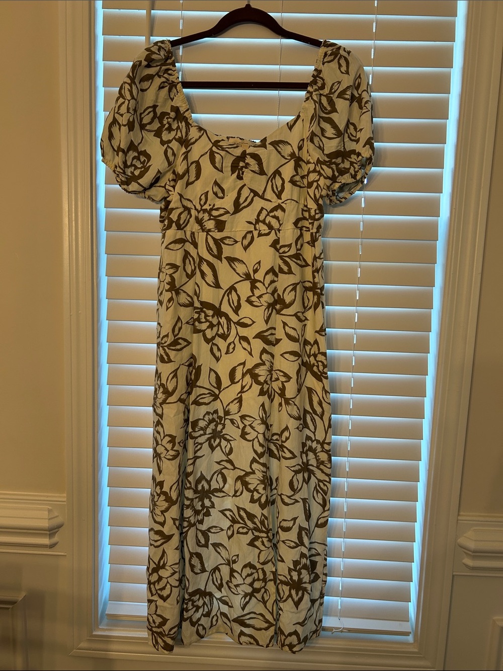 Sweet Wanderer Cream Midi Dress with Brown Floral Print
